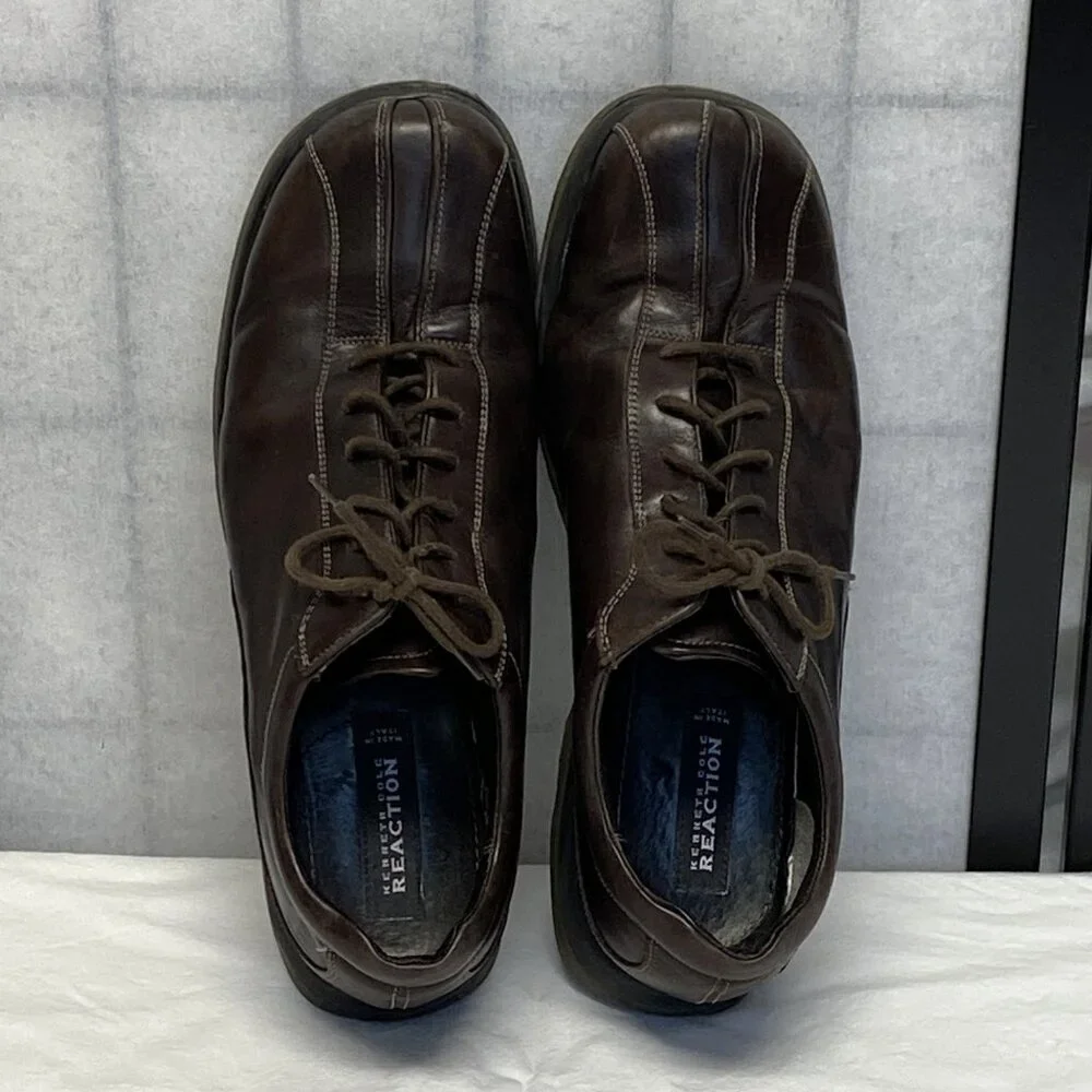 Kenneth Cole Reaction 12M Leather Tie Oxford Bowling Style Shoes Italy Split-Toe